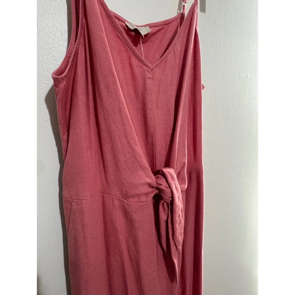 LOFT Outlet Womens Large Petite Pink Linen Blend Tie Front Wide Leg Jumpsuit NWT - Picture 2 of 10